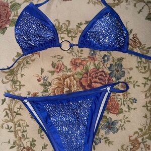 Blue Rhinestone Bikini Set